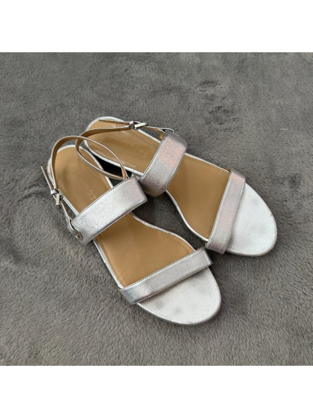 Talbots Silver Leather Sandals Shoes Womens 8.5 Strappy Low Heel